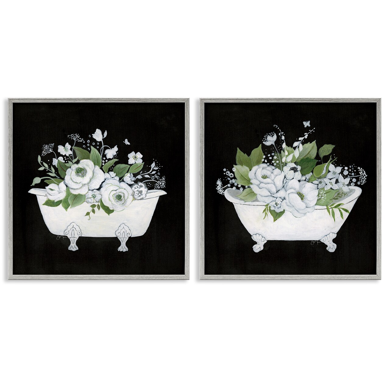 Stupell Industries Inviting Magnolia Clawfoot Tub 2 pc Framed Giclee Wall Art Set Design by Janet Tava